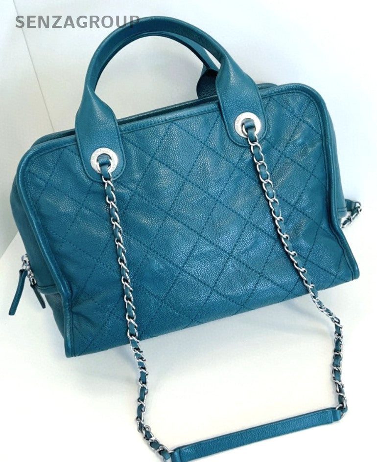 CHANEL Bowling caviar Chain Top Handle Shoulder bag Women Lake Green