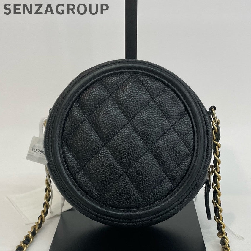 Chanel Black Caviar Leather Double C Round Bag Chain Shoulder Crossbody