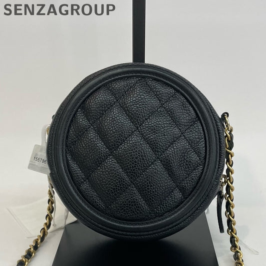 Chanel Black Caviar Leather Double C Round Bag Chain Shoulder Crossbody