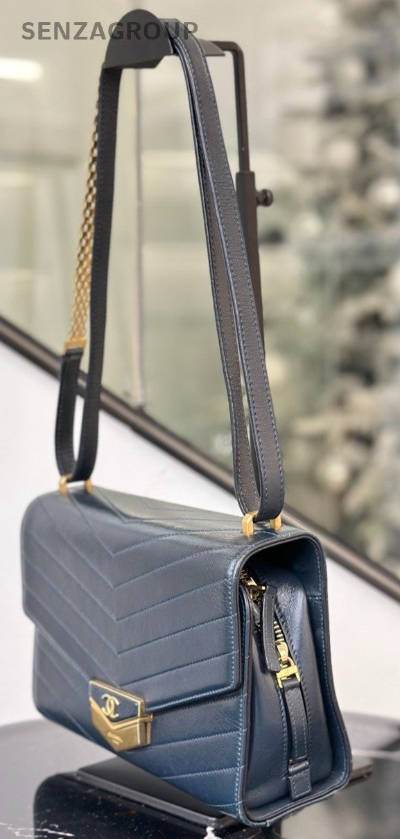 Chanel Envelope Bag Calfskin Shoulder Bag Women Blue