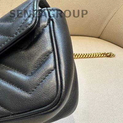 Gucci Marmont Mini Chain Shoulder Crossbody Bag Black Gold Women Classic