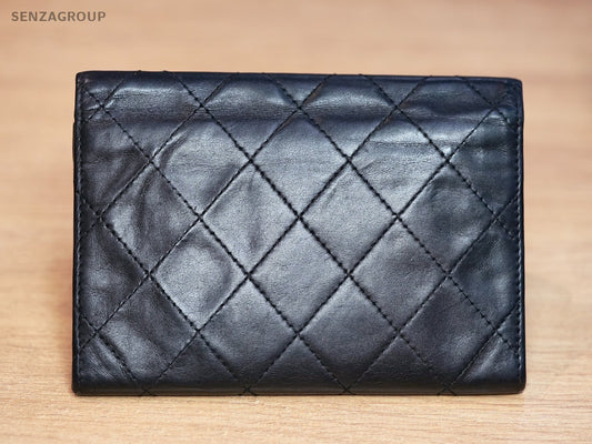 CHANEL Cambon Matelasse Purse Black Wallet Leather