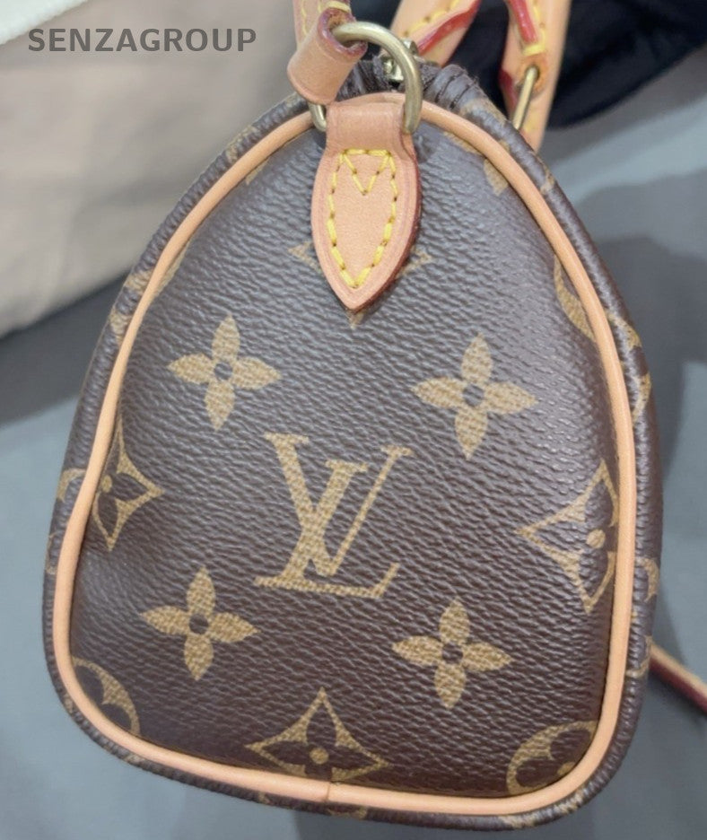Louis Vuitton Speedy Nano Monogram Top Handle Bag Crossbody Brown Gold Women