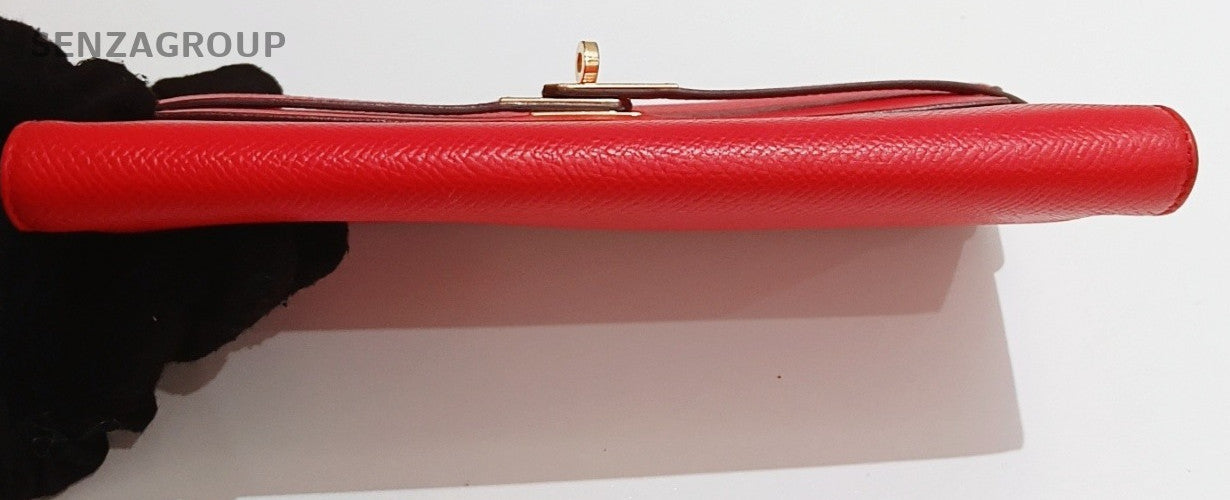 Hermes Kelly Long Wallet Clutch Gold Hardware Red Used Women Classic Designer