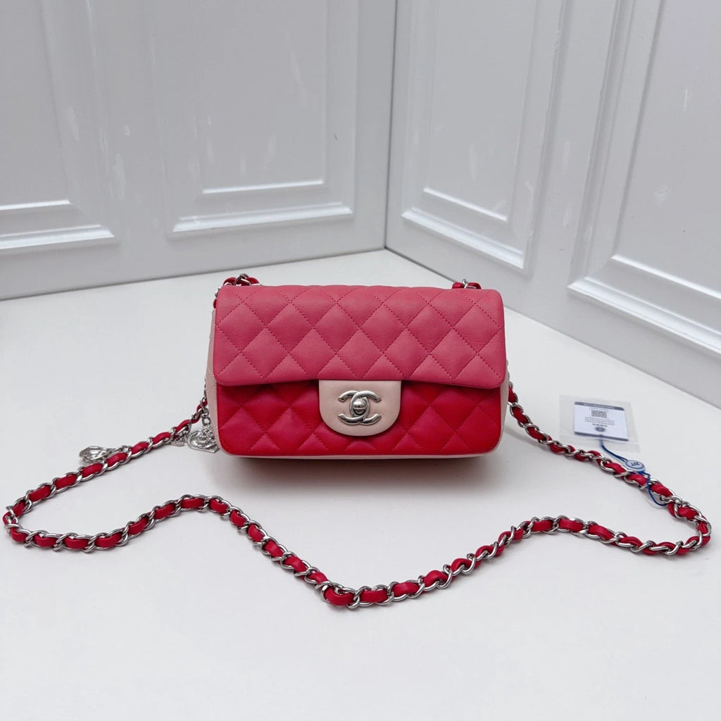 Chanel Classic Flap MINI Chain Shoulder Crossbody Bag RED Women Classic