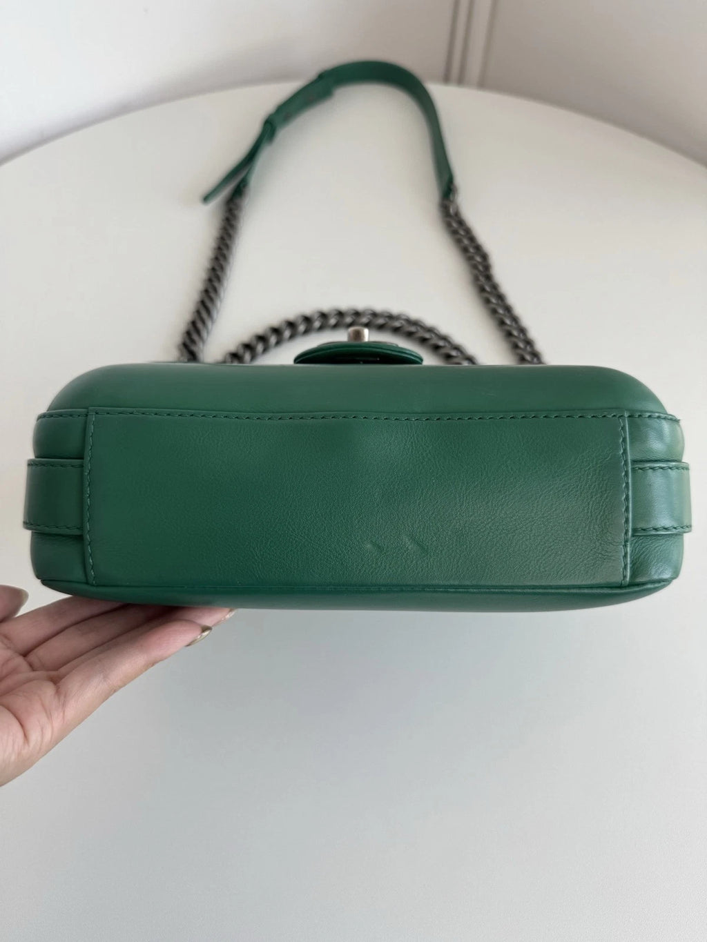 Chanel Classic Flap Calfskin Chain Shoulder Bag Crossbody Green Silver Women