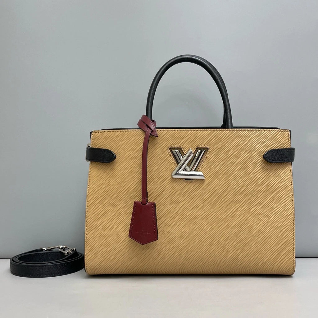 Louis Vuitton Twist Tote Epi Leather Top Handle Crossbody Beige Silver Women