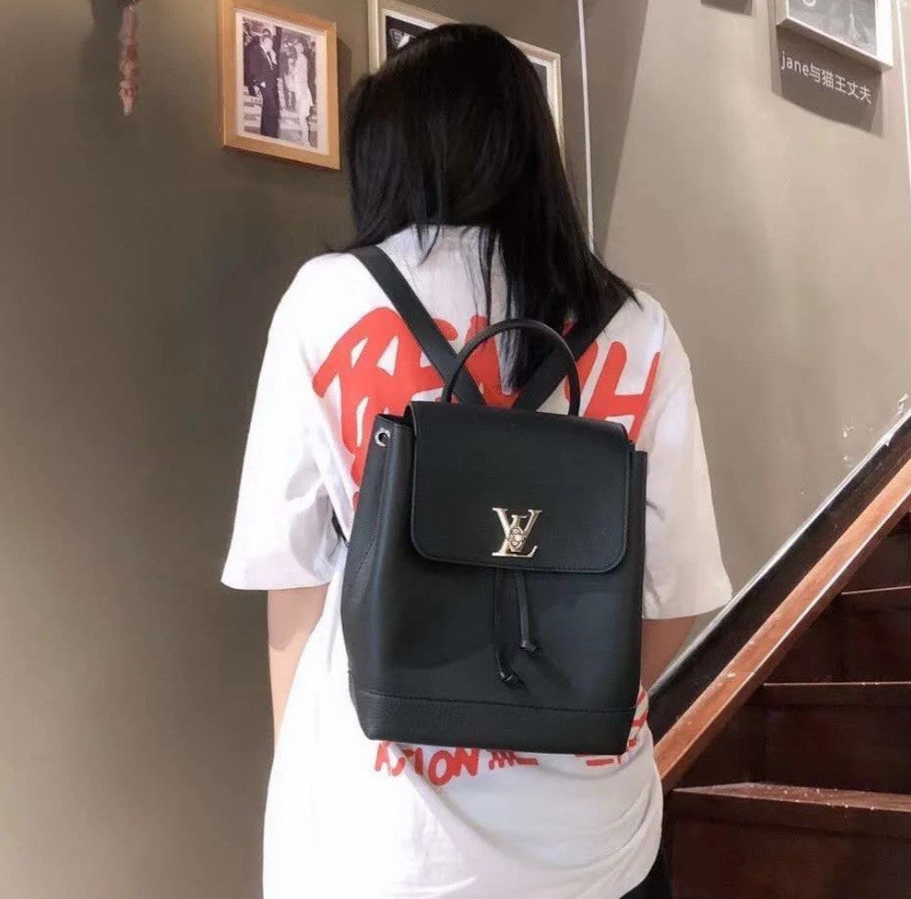 Louis Vuitton Lockme Backpack Black Silver Unisex Adults Classic