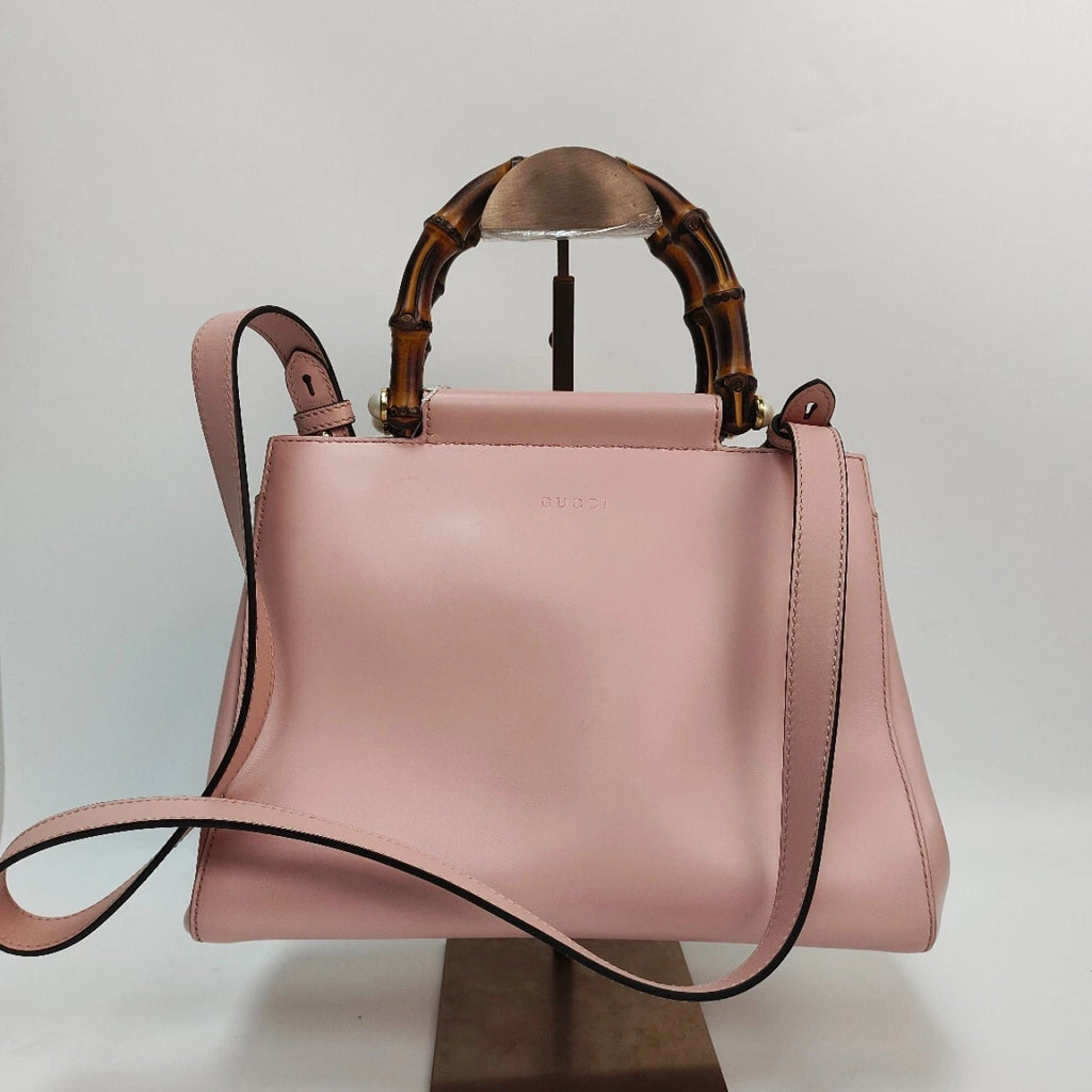 SJ0001 Gucci Nymphaea Pink Smooth Calfskin Bamboo Top Handle Bag XP02052