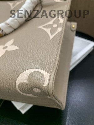 Louis Vuitton OntheGo Small Tote Bag Grey Gold Monogram Women Classic