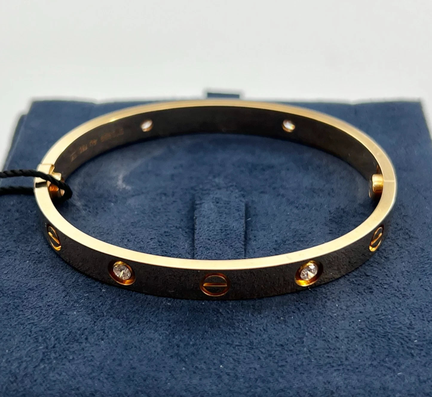 Cartier Love Classic Bangle Bracelet 4 Diamonds 18K Rose Gold Size16