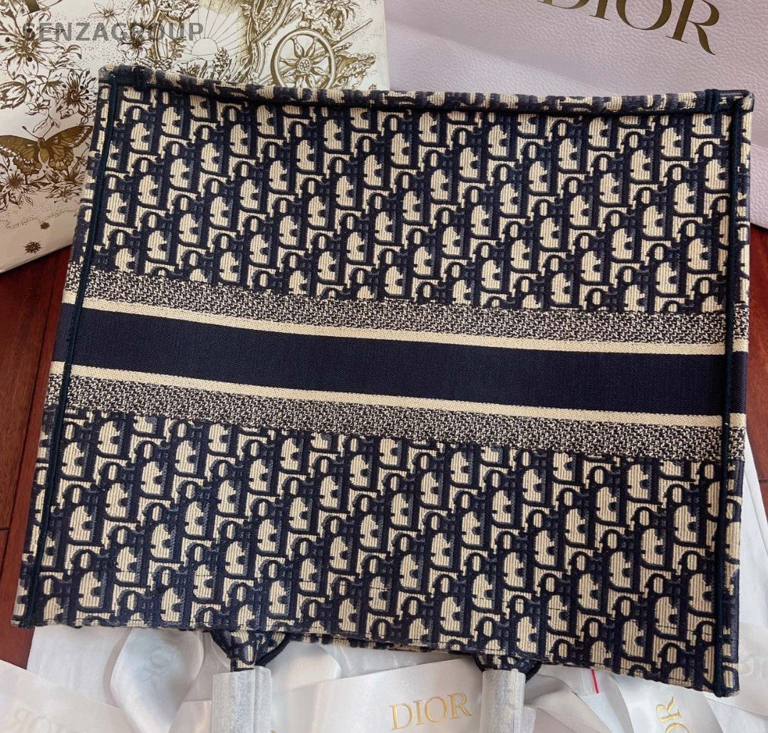 Christian Dior Book Tote GM Top Handle Bag Blue White Women Classic