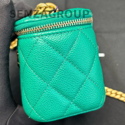 Chanel Quilted Small Box Bag with Heart Chain, Green Gold Hardware