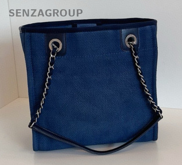 Chanel Beach Bag PM Chain Shoulder Bag Blue Silver Women Classic