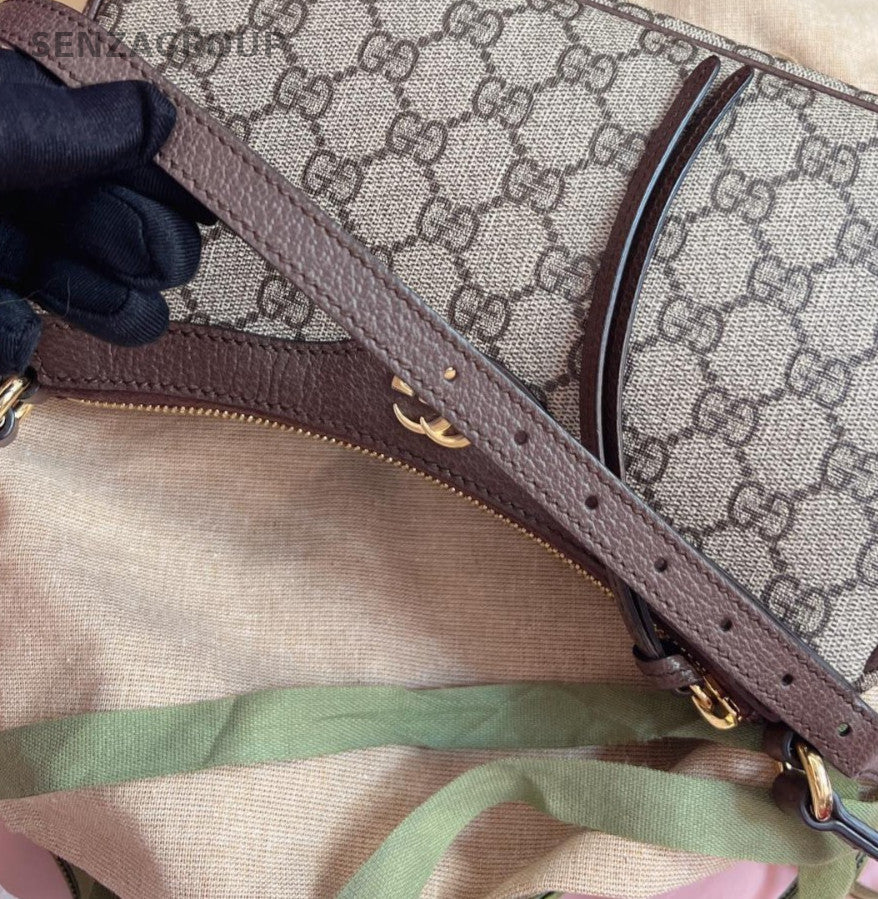 Gucci Monogram Shoulder Bag Crossbody Brown Gold Used Women Classic