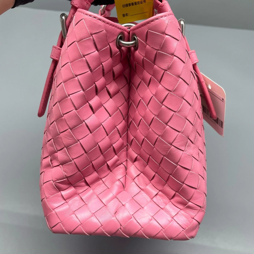 Bottega Veneta Intrecciato PM Top Handle Bag Crossbody Pink Silver Women