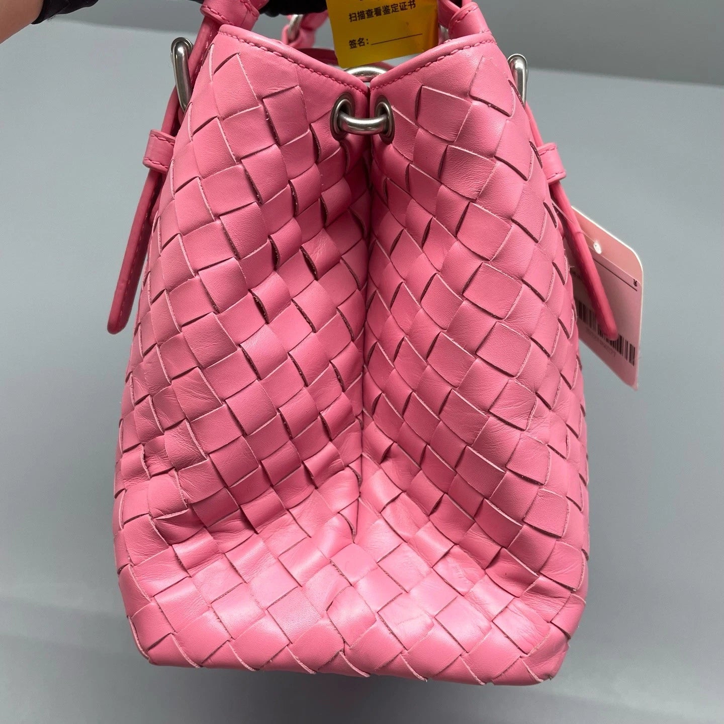 Bottega Veneta Intrecciato PM Top Handle Bag Crossbody Pink Silver Women