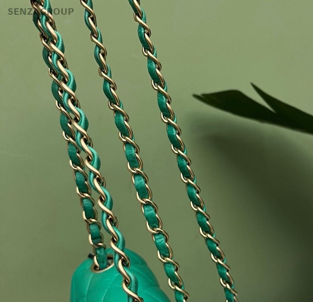 Chanel Classic Flap Chain Shoulder Bag Green Gold Women Fashion