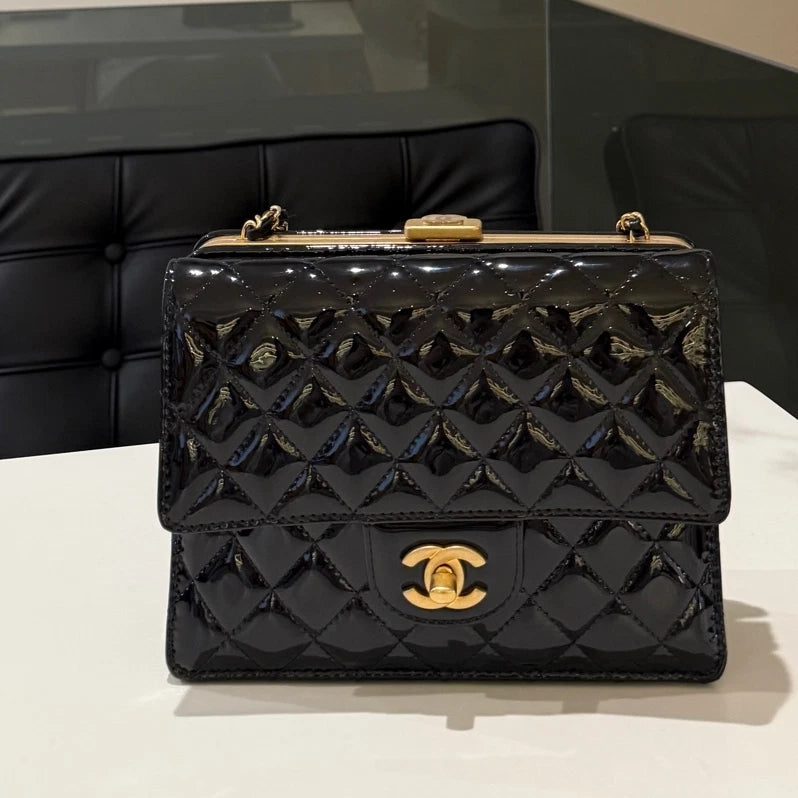 Chanel Classic Flap Quilted Chain Shoulder Bag Black Gold