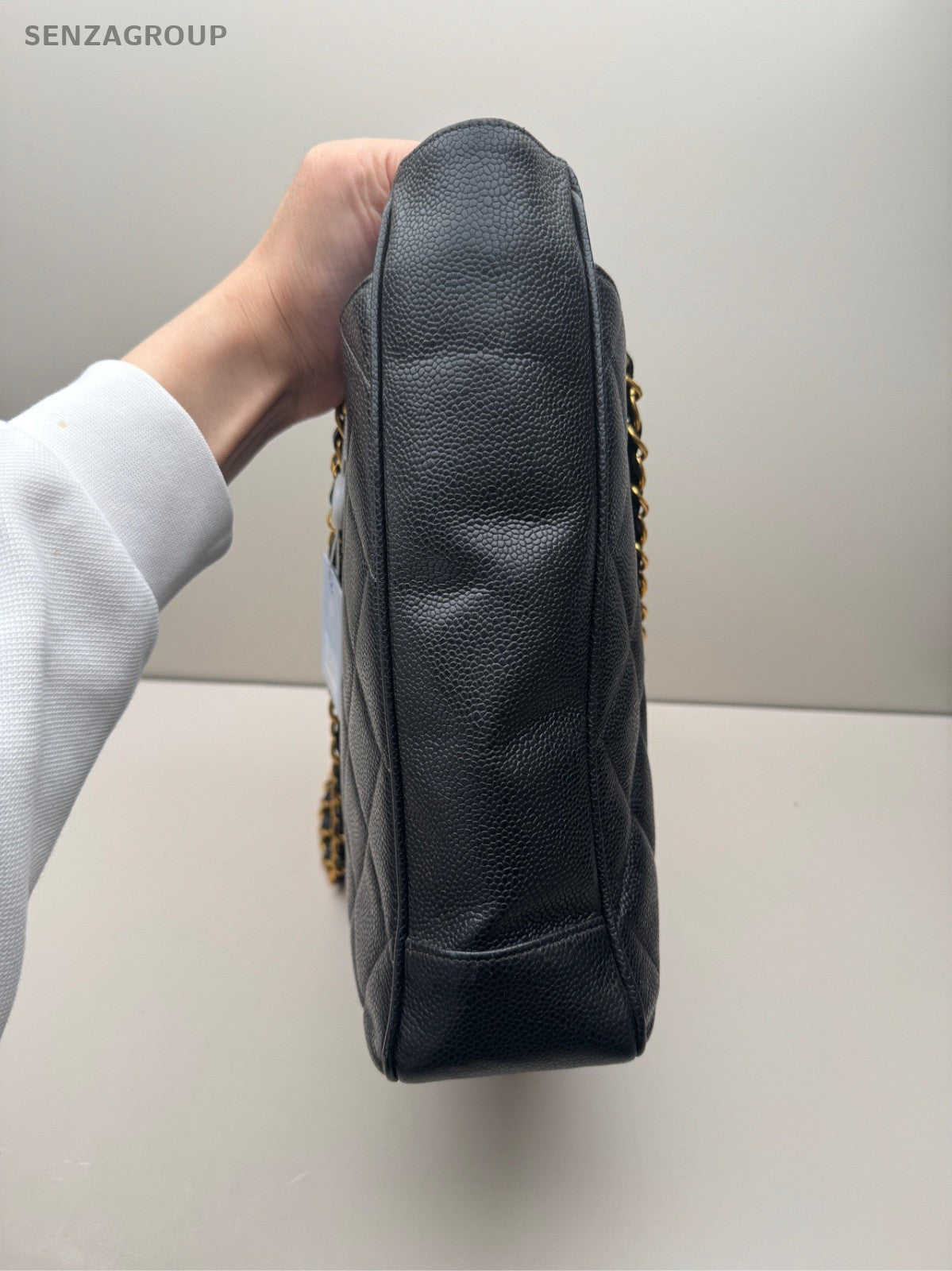 CHANEL Vintage Tote Diamond Pattern Chain Shoulder bag Black Gold Women