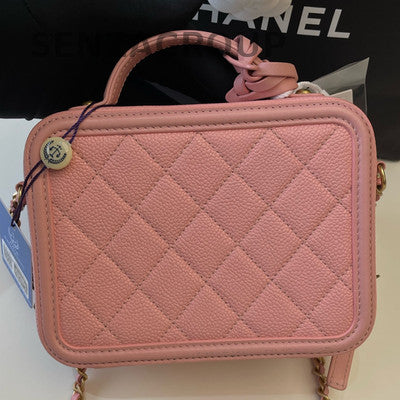 Chanel Vanity Case Small Pink Gold Hardware Calfskin Shoulder Crossbody Bag