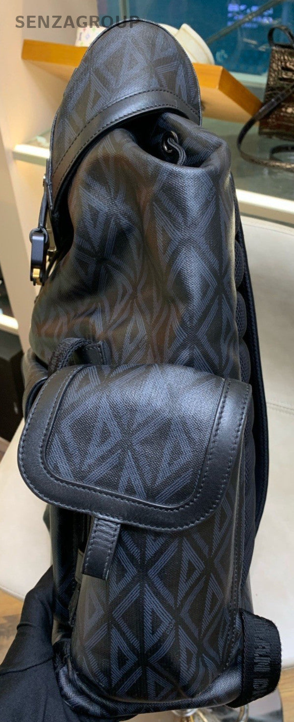 Christian Dior CD Diamond Nylon Calfskin Backpack Black  Unisex Adults Classic