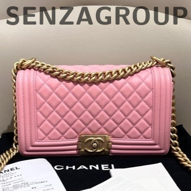 Chanel Le Boy Medium Pink Gold Chain Shoulder Bag Calfskin Quilted