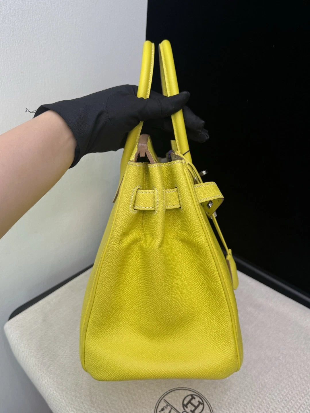 Hermes Birkin30 Epsom Leather Lemon Yellow Silver Hardware Tote Handbag