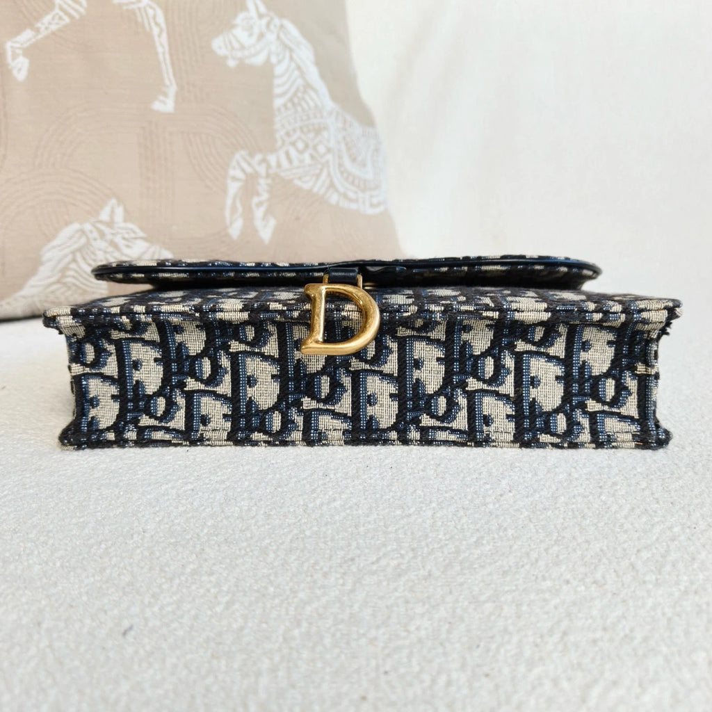 Christian Dior WOC Oblique GM Chain Shoulder Crossbody Blue Gold Women Classic