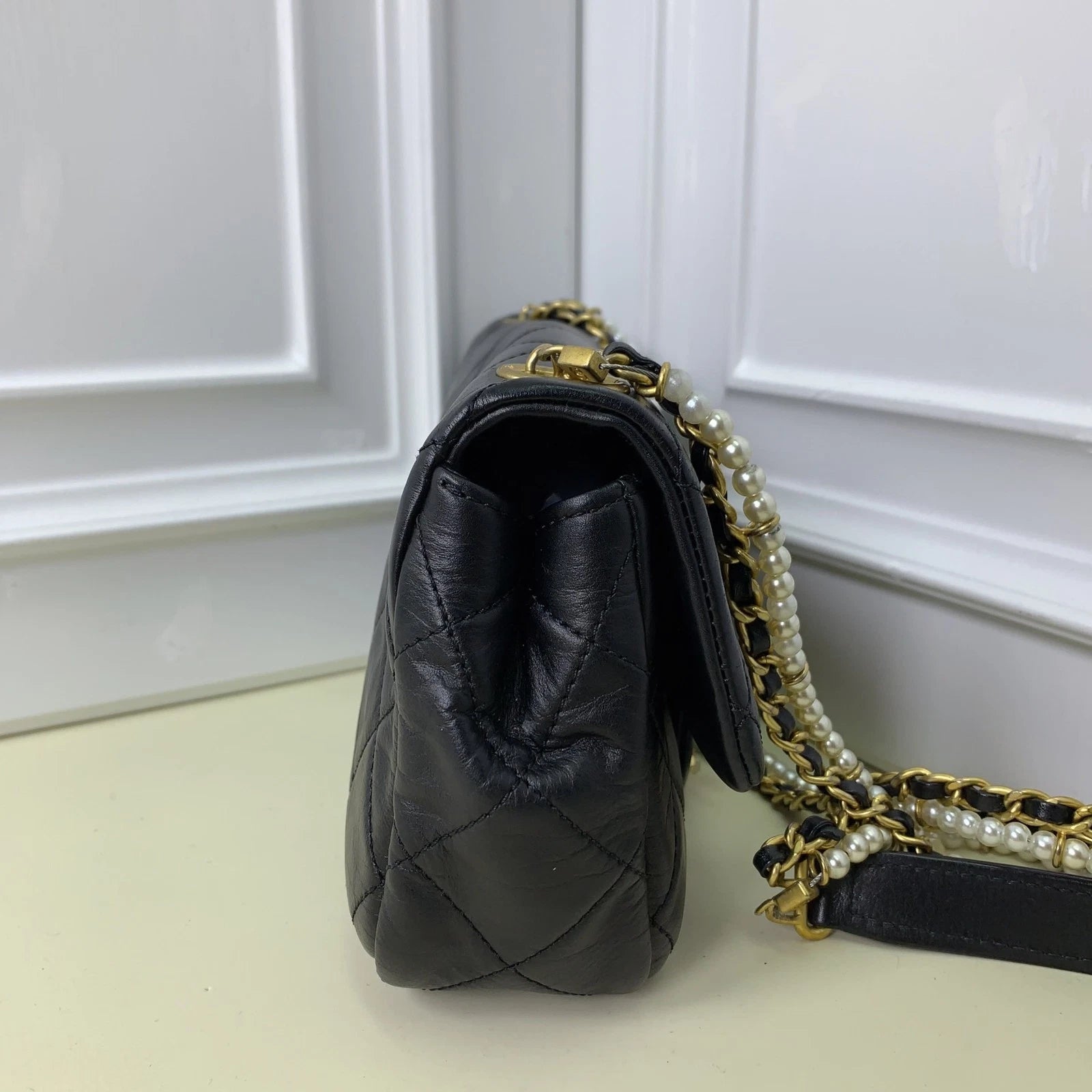 CHANEL Black Leather Pearl CF Mini Crossbody Bag For Women