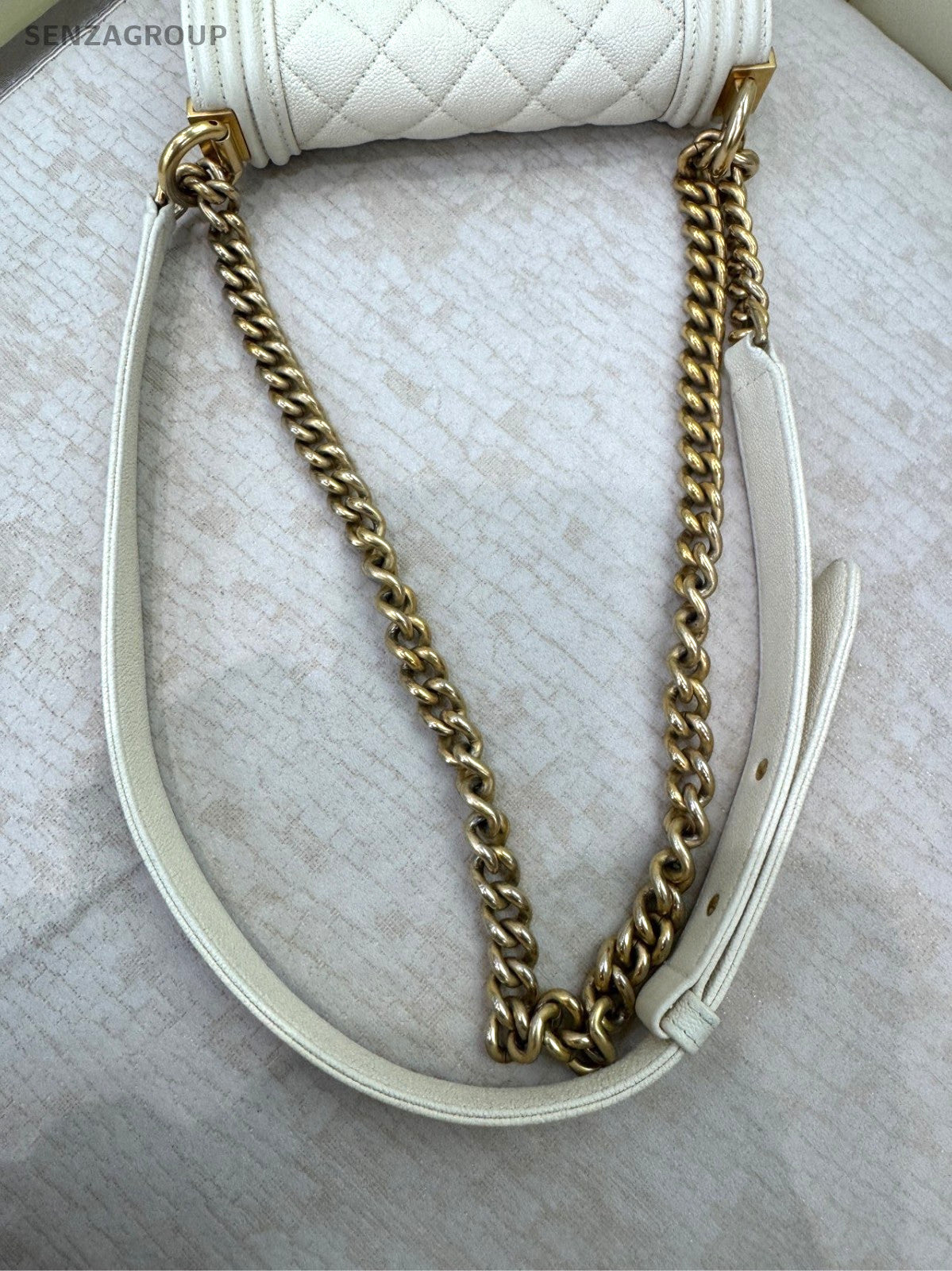 CHANEL Leboy Caviar Calfskin Chain Shoulder bag White Gold Women