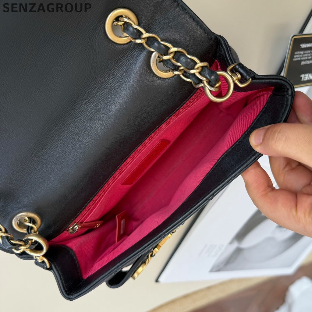 Chanel Classic Flap Chain Shoulder Bag Black Gold Women Fashion