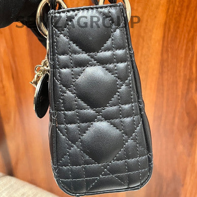 Dior Lady Dior Black Gold Cannage Handbag Classic Fashion