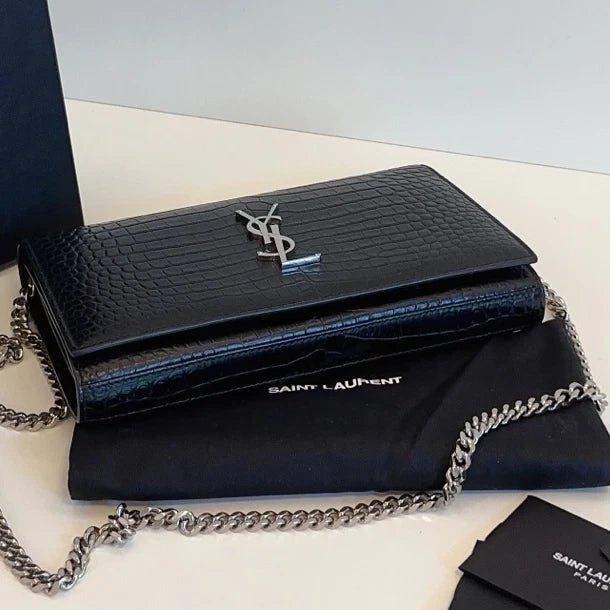 Saint Laurent WOC Black Chain Shoulder Bag Crossbody Silver Hardware