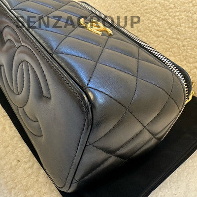 Chanel Black Gold Long Box Small Quilted Chain Shoulder Crossbody Bag