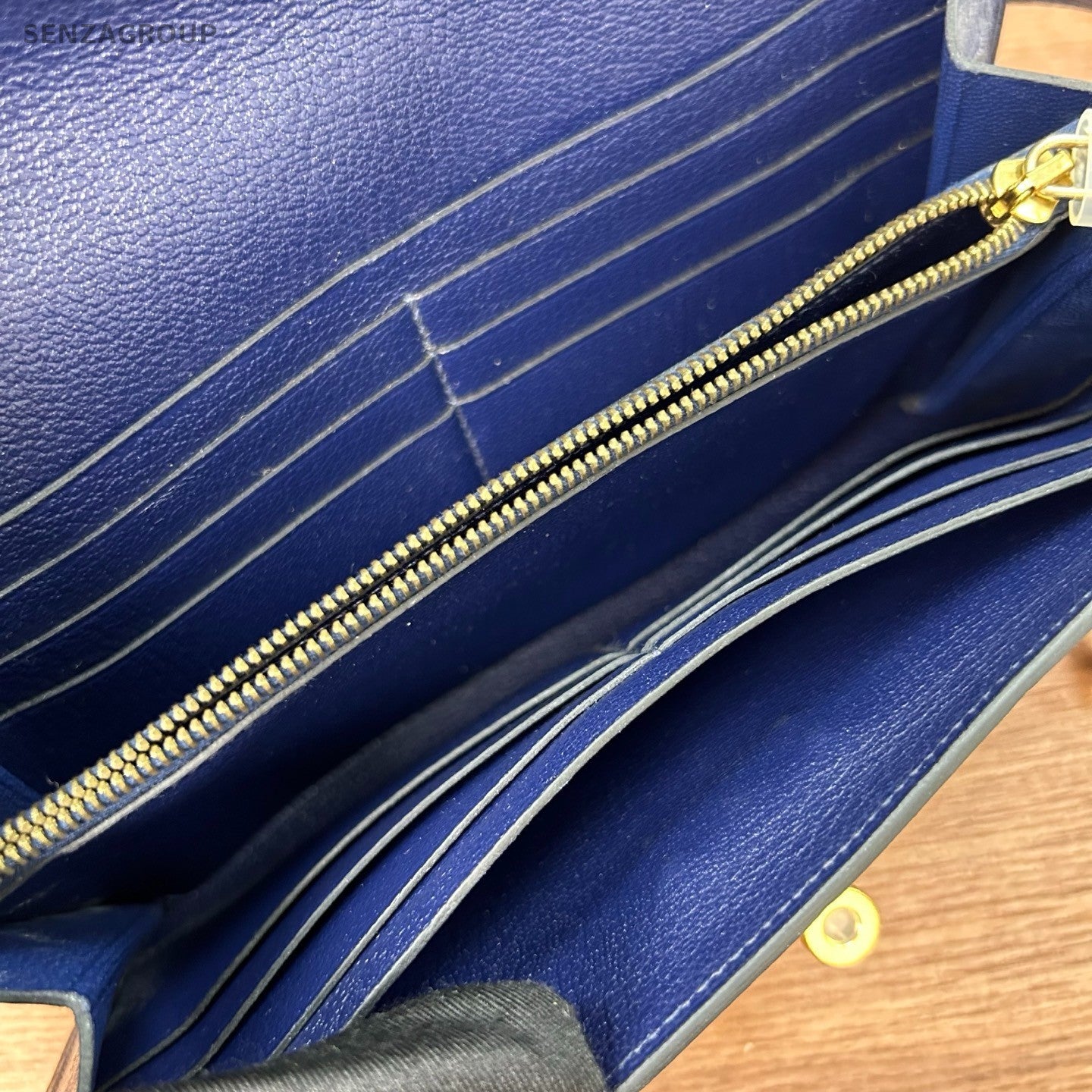 Hermes Kelly Long Wallet Maltese Blue Gold Women