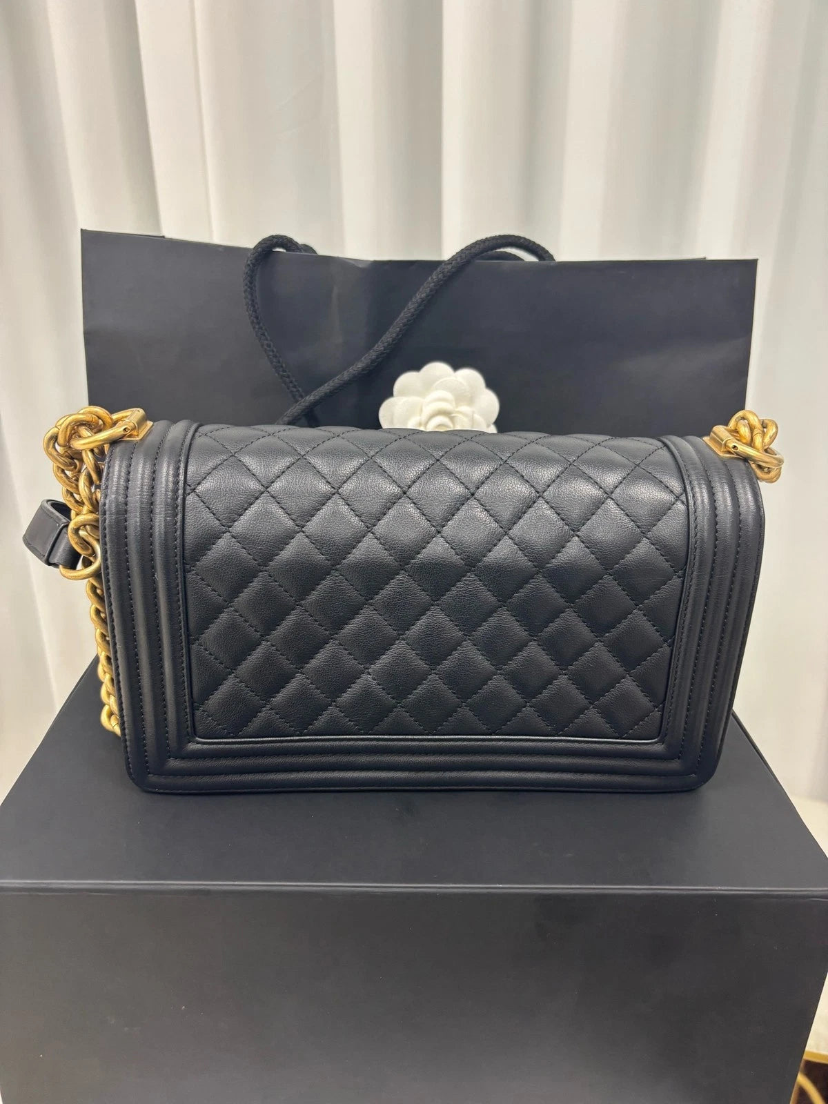 CHANEL Leboy Medium Black Gold Calfskin Shoulder Bag For Women