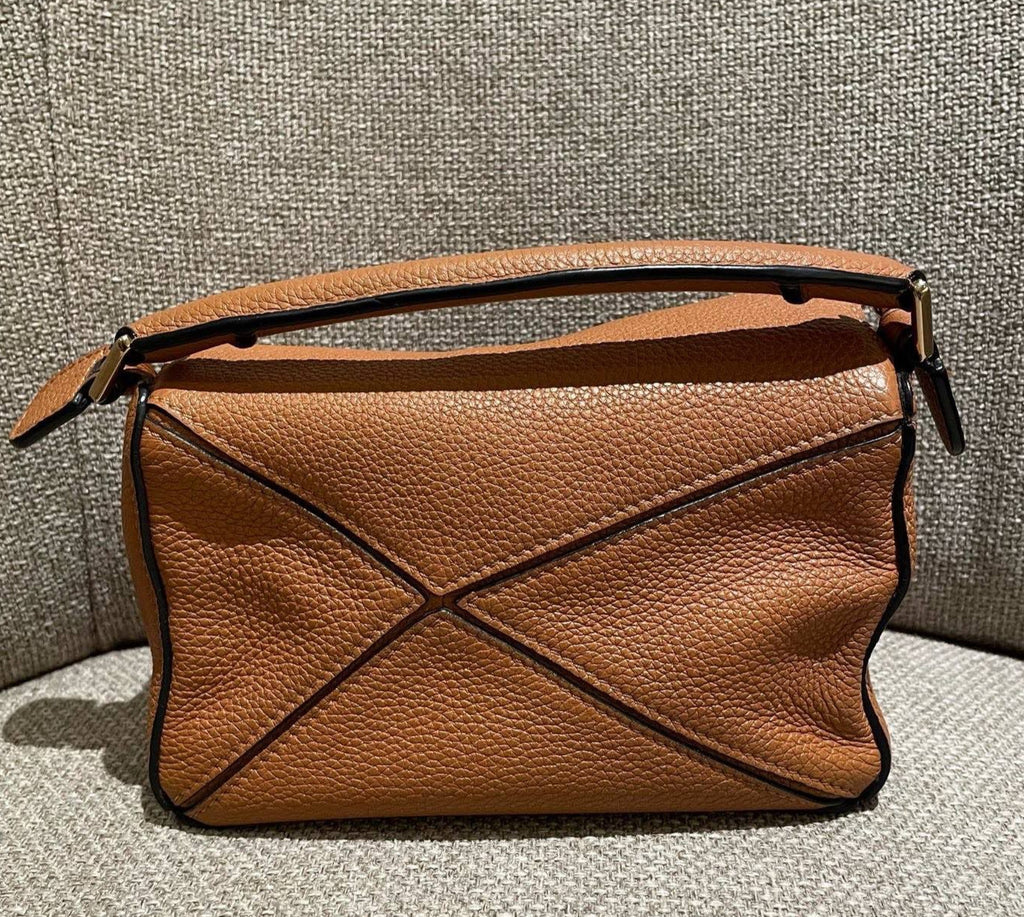 Loewe Puzzle Mini Top Handle Bag Crossbody Brown Gold Used Women Classic