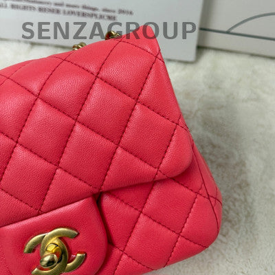 Chanel Red Gold Chain Shoulder Crossbody Bag Women Classic Quilted