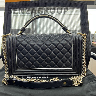 Chanel Le Boy Medium Black Gold Quilted Chain Shoulder Bag Classic
