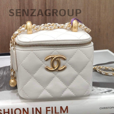 Chanel White Gold Quilted Lambskin Classic Flap Bag Chain Strap