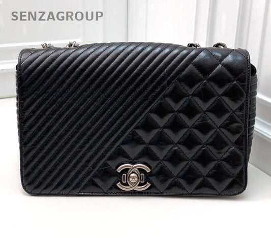 CHANEL Calfskin Leather Chain Strap Shoulder Crossbody Bag Women Black