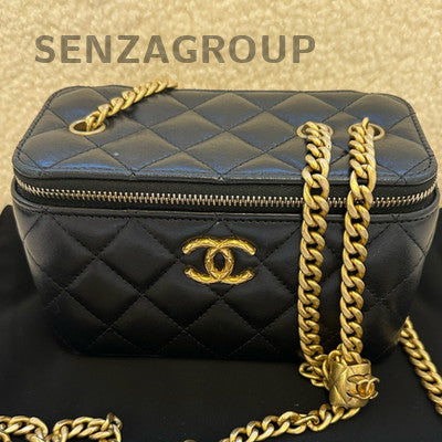 Chanel Black Gold Long Box Small Quilted Chain Shoulder Crossbody Bag
