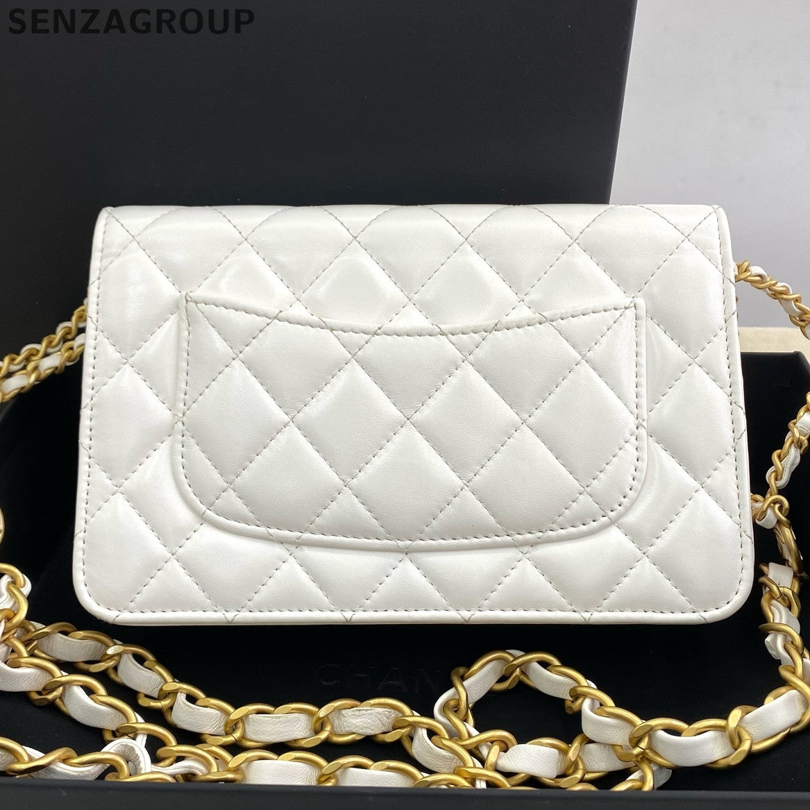 Chanel WOC Quilted Chain Shoulder Bag in White Gold - Classic Women's