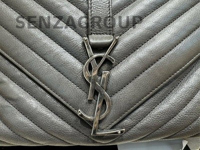 Saint Laurent College Medium Grey Leather Messenger Handbag Classic Women
