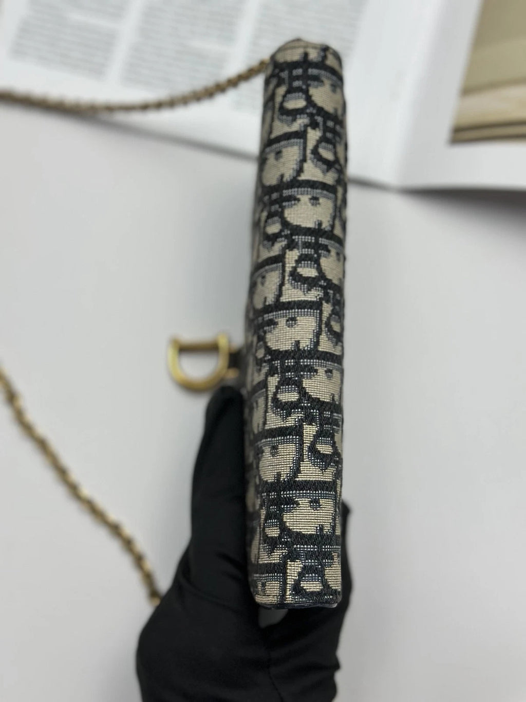Christian Dior WOC Oblique Canvas Gold Chain Navy Shoulder Bag Crossbody