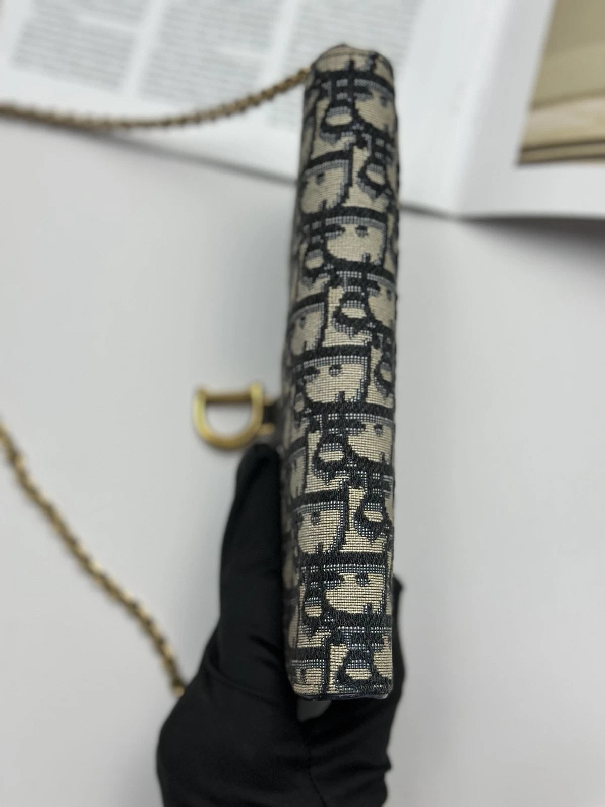 Christian Dior WOC Oblique Canvas Gold Chain Navy Shoulder Bag Crossbody