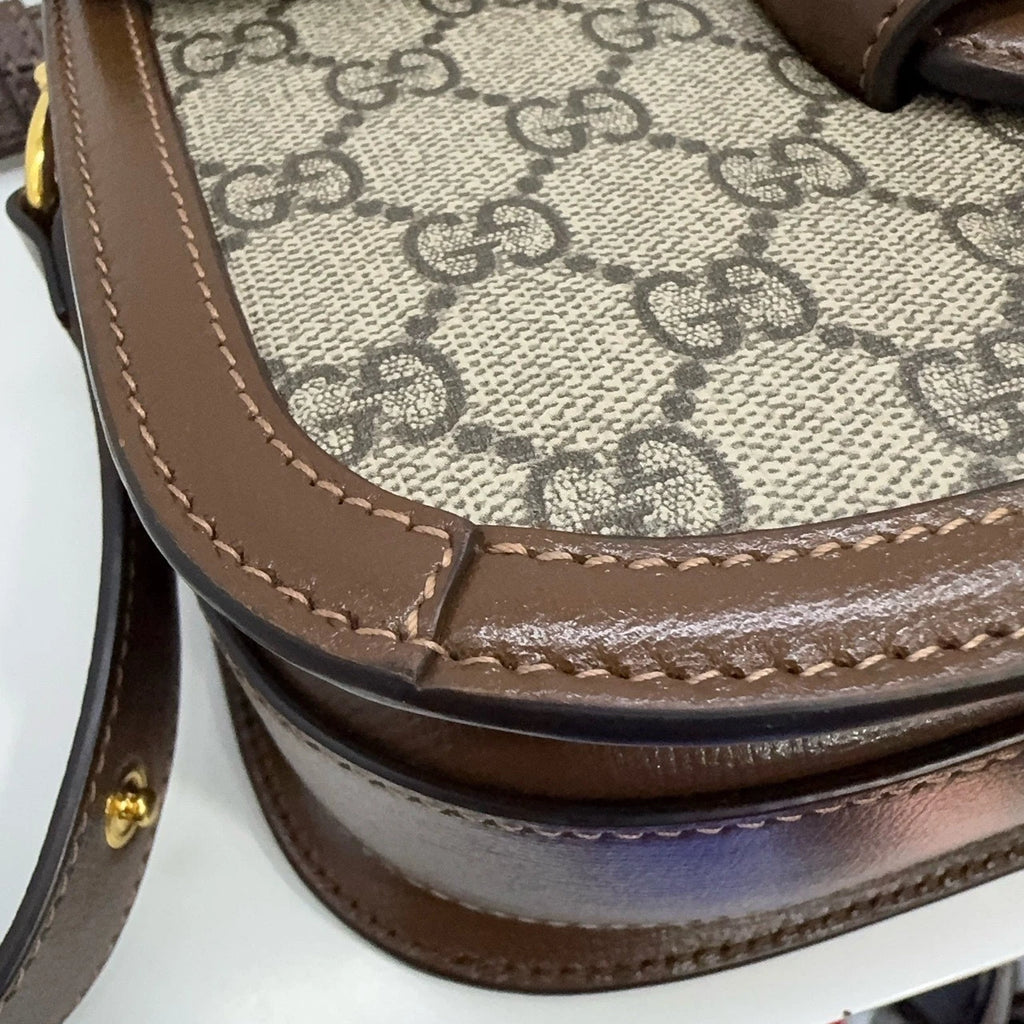 Gucci Saddle Canvas Leather Shoulder Bag Crossbody Excellent