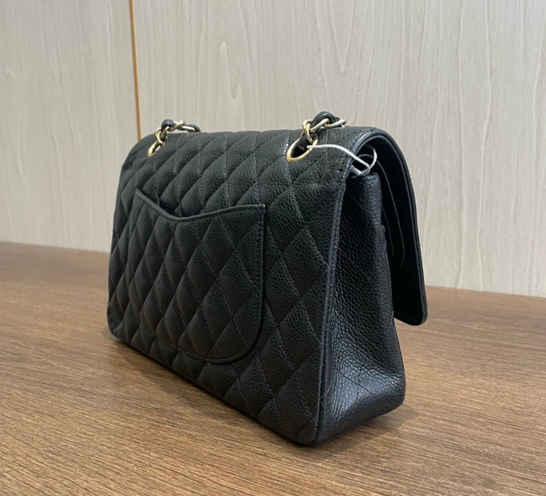 Chanel Classic Flap MM Chain Shoulder Bag Turn Lock Black Women Fashion