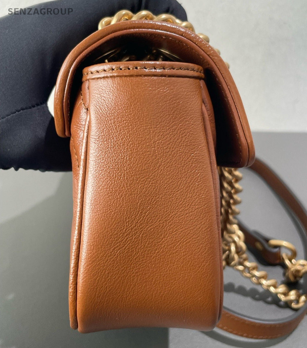 Gucci Marmont PM Chain Shoulder Bag Crossbody Brown Gold Women Classic